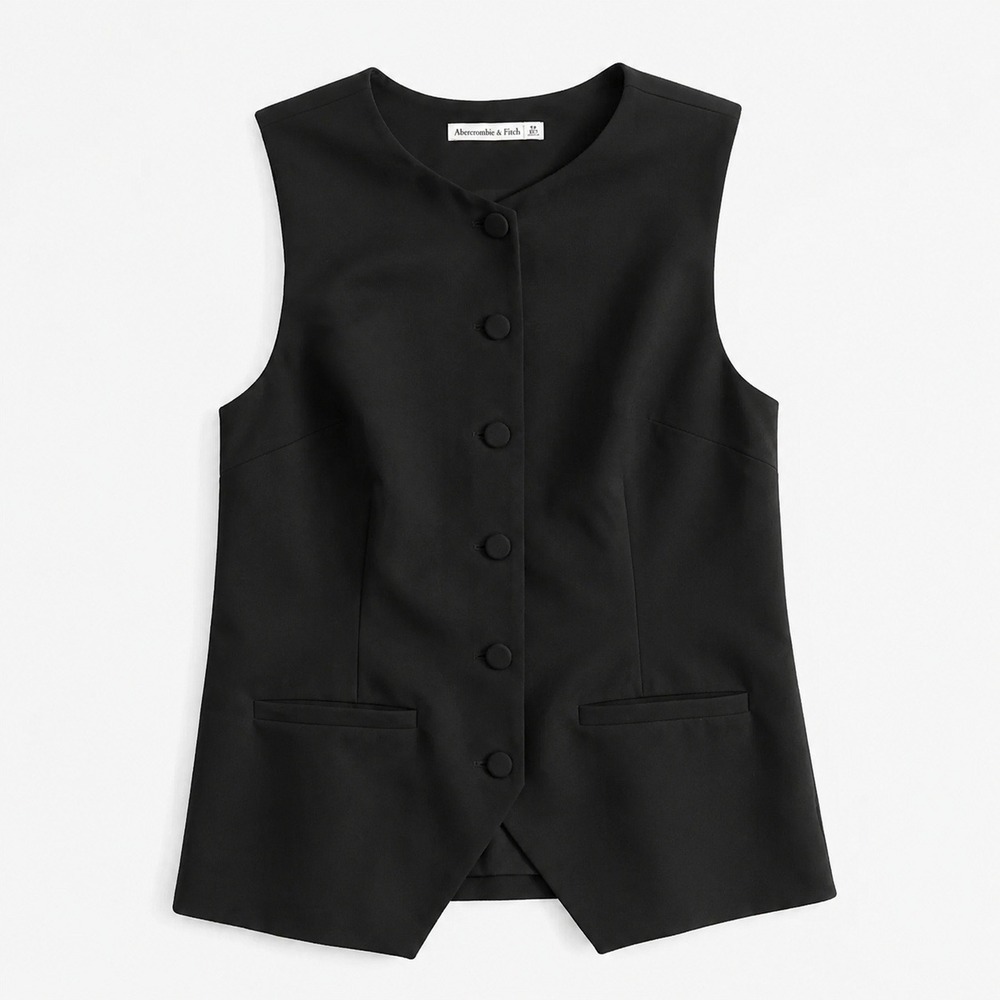 Abercrombie | Mara Tailored Button-Through Vest Top in Black | Small